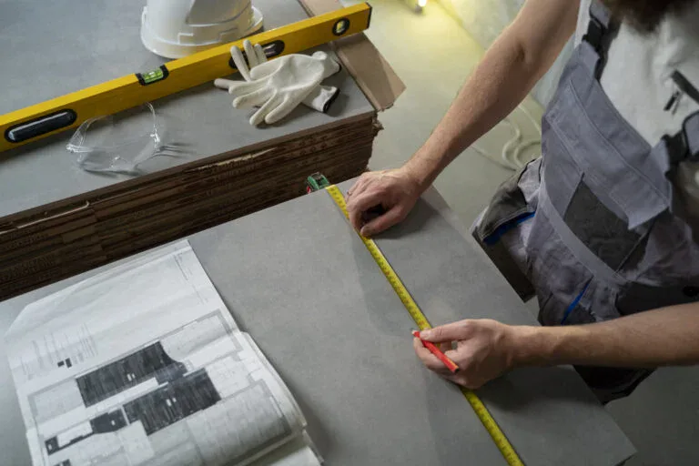tiler working renovation apartment