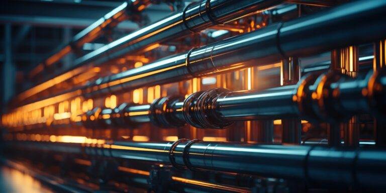 illuminated pipes form an industrial ballet of light and darknes
