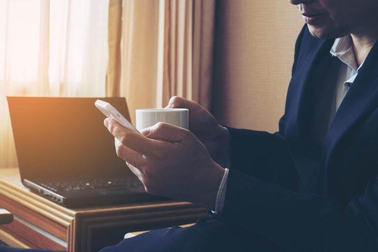 business man working in hotel room