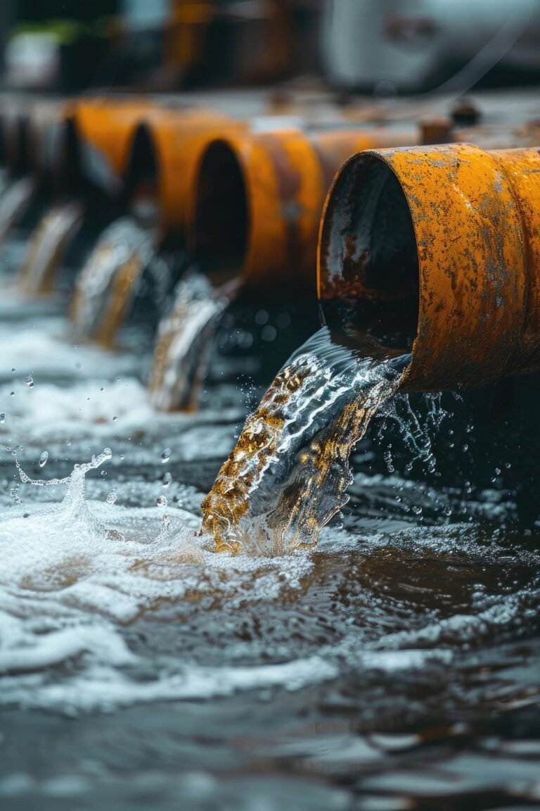 closeup of rusty pipes discharging water showcasing environmental pollution